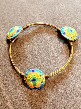 NWT Vibrant Handmade Cloisonné Accent Bronze Wrapped Wire Bangle Bracelet